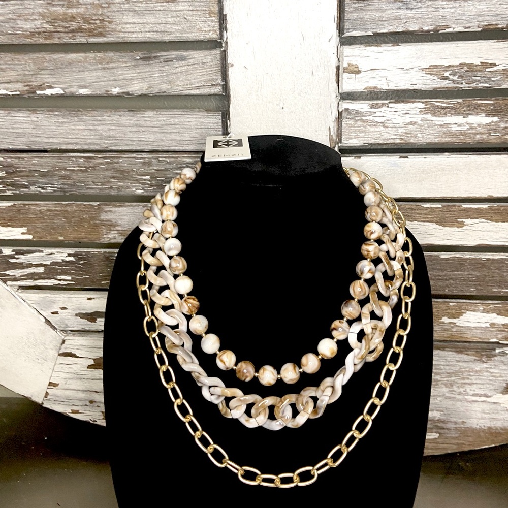 Marbled And Matte Gold Chain Necklace Jewelry